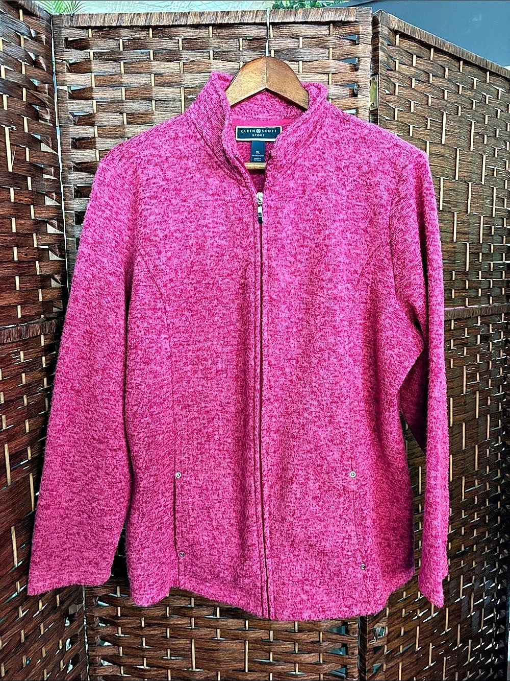 Karen Scott Sport Full Zip Fleece Jacket Pink XL